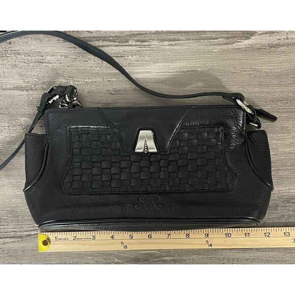 SO Rachel by Longaberger Black Woven Shoulder Bag Purse Faux Leather Y2K - Picture 2 of 10